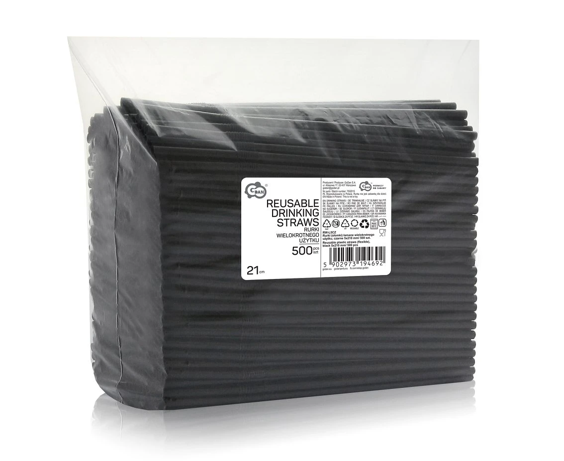 Rurki (słomki) łamane wielokrotnego użytku, czarne 5x210mm/ 500 szt.